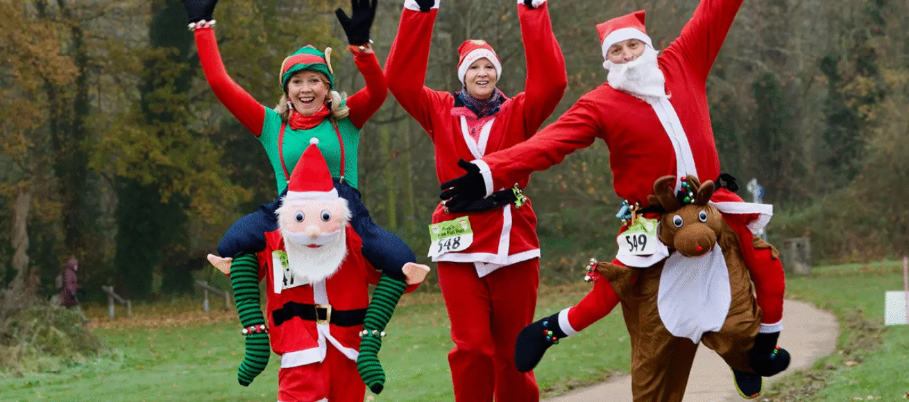 santa fun run, sports, surrey, guide to surrey, guide to whats on, fixtures, sports events, running, bikes, MTB, rugby, football, basketball, harlequins, twickenham, surrey 89ers, woking FC, Guildford flames, december 2025