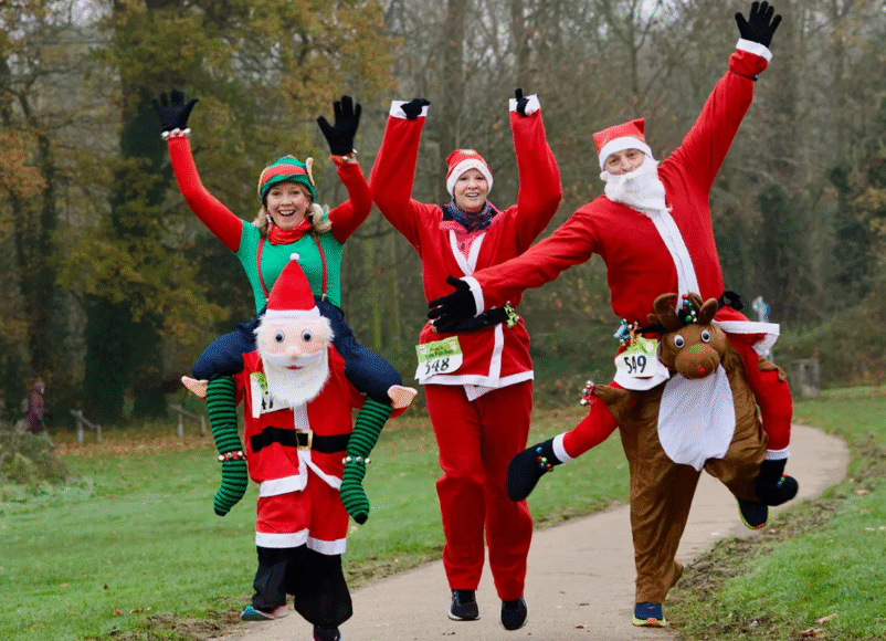 santa fun run, sports, surrey, guide to surrey, guide to whats on, fixtures, sports events, running, bikes, MTB, rugby, football, basketball, harlequins, twickenham, surrey 89ers, woking FC, Guildford flames, december 2025