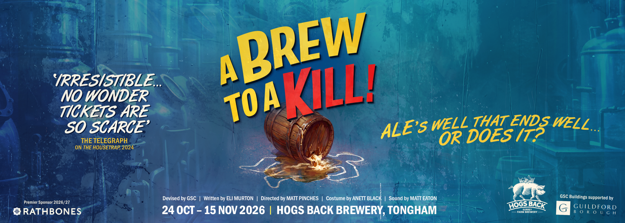 a brew to a kill, guildford shakespeare company, surrey, theatre, murder mystery, hogs back brewery, tongham, guide to guildford, guide to farnham, guide to surrey, guide to whats on this october, theatre, comedy, whats on, guide to whats on, guidew to whats on this october,