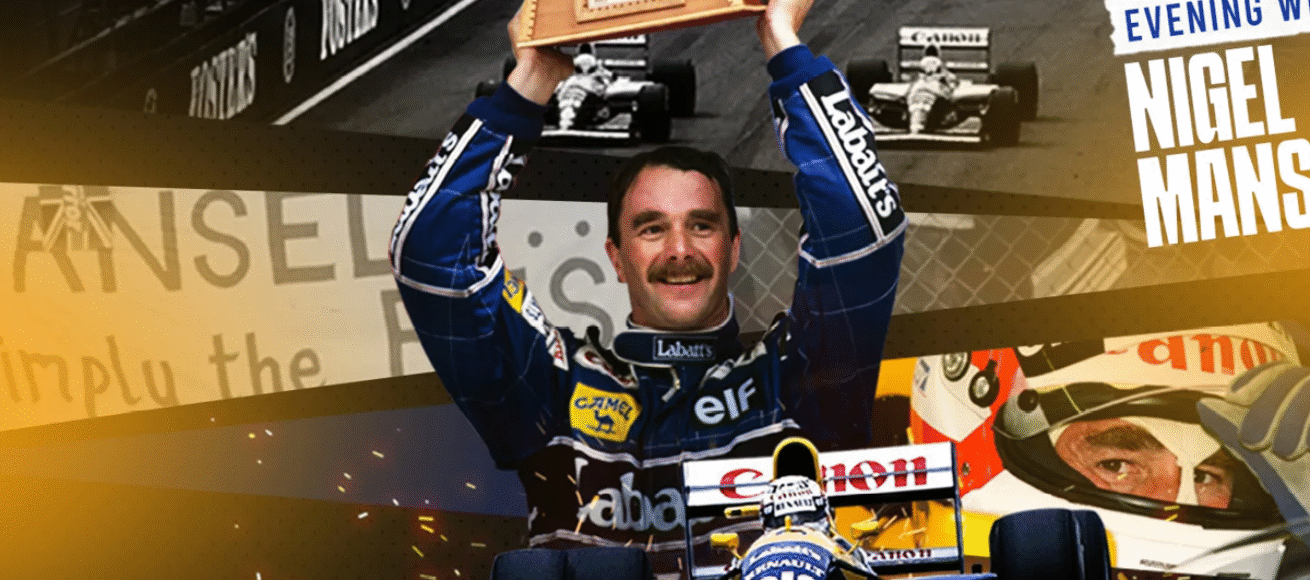 The sports locker, an evenin with Nigel mansell, Formula 1, sports events, surrey, september 2025, whats on, guide to whats on, guide to whats on in surrey, guiude to guildford, , running, night swim, mtb, horse racing,