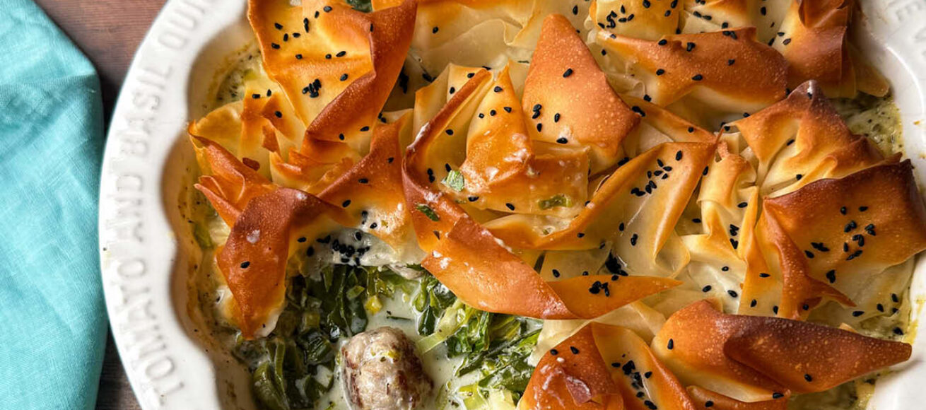 sausage filo pie, porky white, plate up, rece, food and drink, things to do, surrey sausages, guide to surrey, guide to food and drink in surrey, move to surrey, visit surrey,