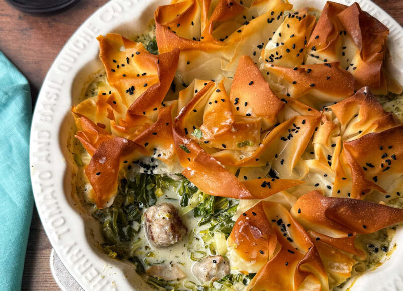 sausage filo pie, porky white, plate up, rece, food and drink, things to do, surrey sausages, guide to surrey, guide to food and drink in surrey, move to surrey, visit surrey,