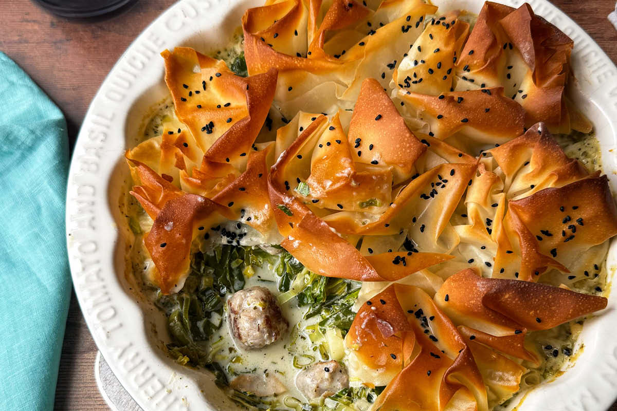 sausage filo pie, porky white, plate up, rece, food and drink, things to do, surrey sausages, guide to surrey, guide to food and drink in surrey, move to surrey, visit surrey,
