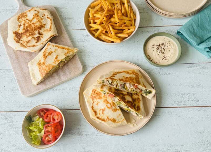 Porky Whites sausages, Old Woking, Surrey, Recipe, recipe idea, sausage recipe, sausage recipe idea, sausage Caesar crunch wrap, summer 2026, august 2026,