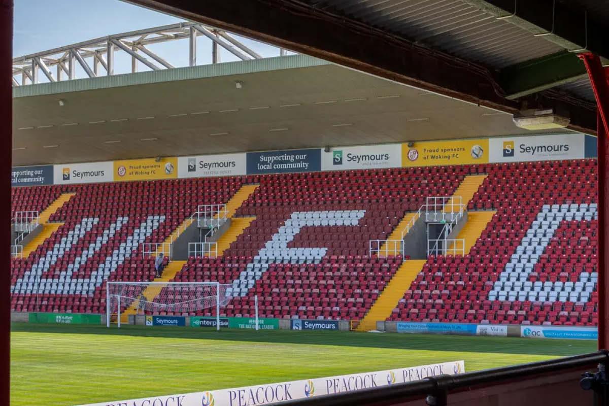 Woking football club, WOKING FOOTBALL CLUB SAFETY RESTRICTION LIFTED, woking fc, surrey county council news, guide to surrey, move to surrey, guide to woking, move to woking, laithwaite community stadium, WHAT'S ON, football, national league, watch football in surrey,